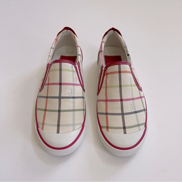 NWT Coach 'Beale' style slip on cream sneakers with plaid canvas print - Picture 2 of 8